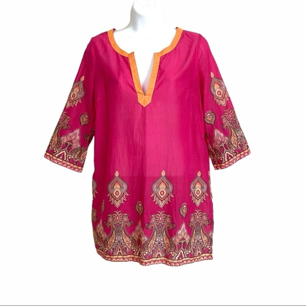 Old Navy Pink Cotton Tunic Top Swim Cover Up Sz XS Beach Tropical Barbiecore